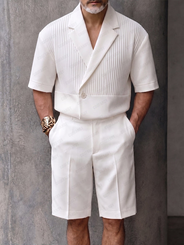 Smart Casual Set aus plissiertem Kurzarm-Blazer und Shorts