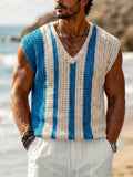 Lässiges Häkel-Strick-Tanktop mit Kontraststreifen