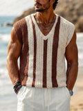 Lässiges Häkel-Strick-Tanktop mit Kontraststreifen