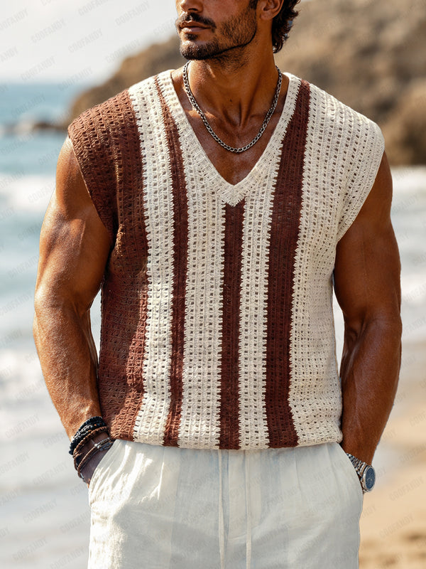 Lässiges Häkel-Strick-Tanktop mit Kontraststreifen