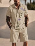 Resort-Casual Hemd- und Shorts-Set mit Stickerei