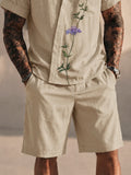 Resort-Casual Hemd- und Shorts-Set mit Stickerei