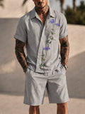 Resort-Casual Hemd- und Shorts-Set mit Stickerei