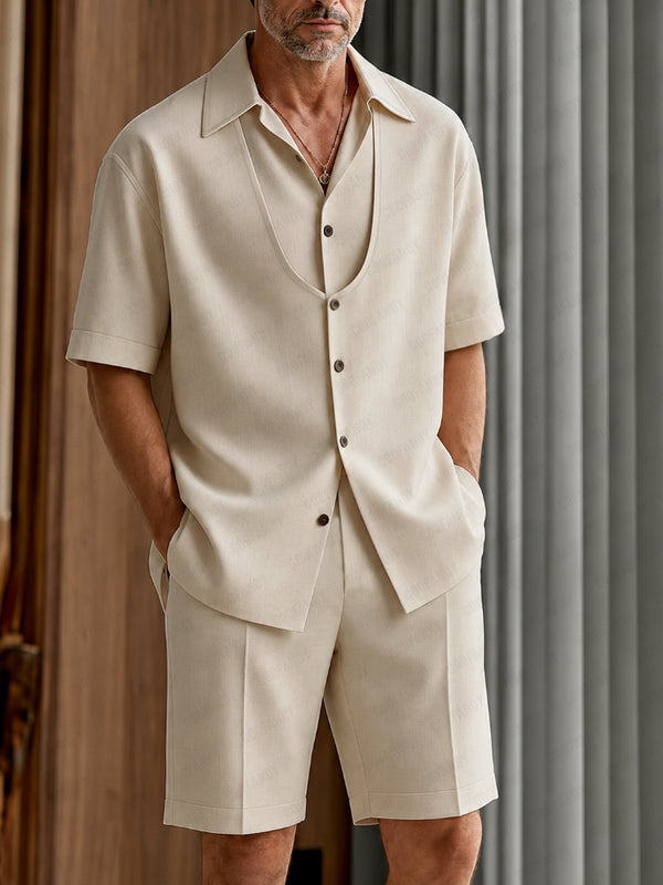 Lässiges Sommer-Set mit Fake-Two-Piece-Hemd