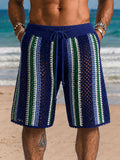 Resort-Strick-Shorts mit Kontraststreifen und Zopfmuster