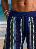 Resort-Strick-Shorts mit Kontraststreifen und Zopfmuster