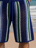 Resort-Strick-Shorts mit Kontraststreifen und Zopfmuster
