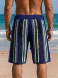 Resort-Strick-Shorts mit Kontraststreifen und Zopfmuster