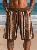 Resort-Strick-Shorts mit Kontraststreifen und Zopfmuster