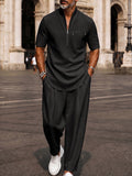 Herren Sommer Set Zip-Shirt mit Tasche und Freizeithose
