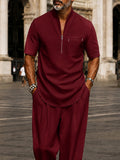 Herren Sommer Set Zip-Shirt mit Tasche und Freizeithose