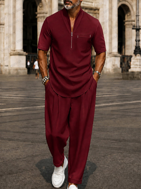 Herren Sommer Set Zip-Shirt mit Tasche und Freizeithose