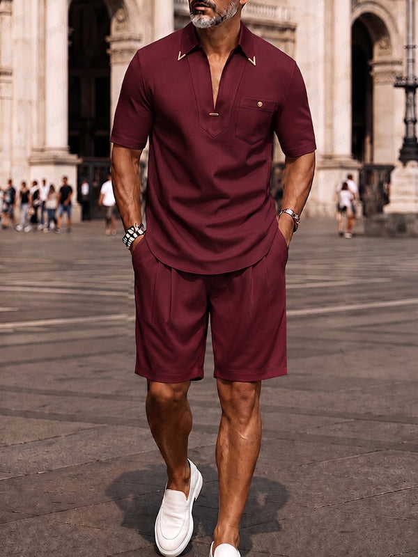 Herren Sommer Set Kurzarm V-Neck und Shorts
