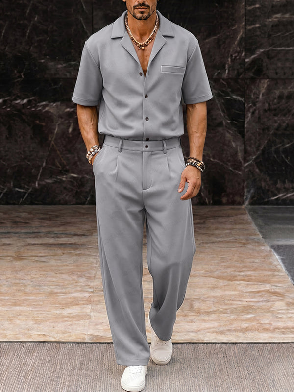 Lässiges Herren Sommer-Set mit Kurzarmhemd und langer Hose
