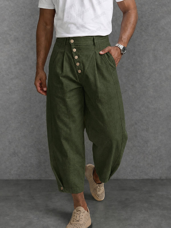 Herren Loose Fit Hose Schräger Knopfleiste Baumwolle