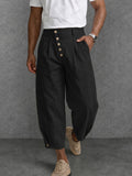Herren Loose Fit Hose Schräger Knopfleiste Baumwolle
