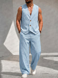 Herren Gestreifter Weste Zweiteiler Set Casual
