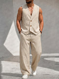 Herren Gestreifter Weste Zweiteiler Set Casual