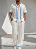 Herren Gestreifter Zweiteiler Set Kurzarm Casual