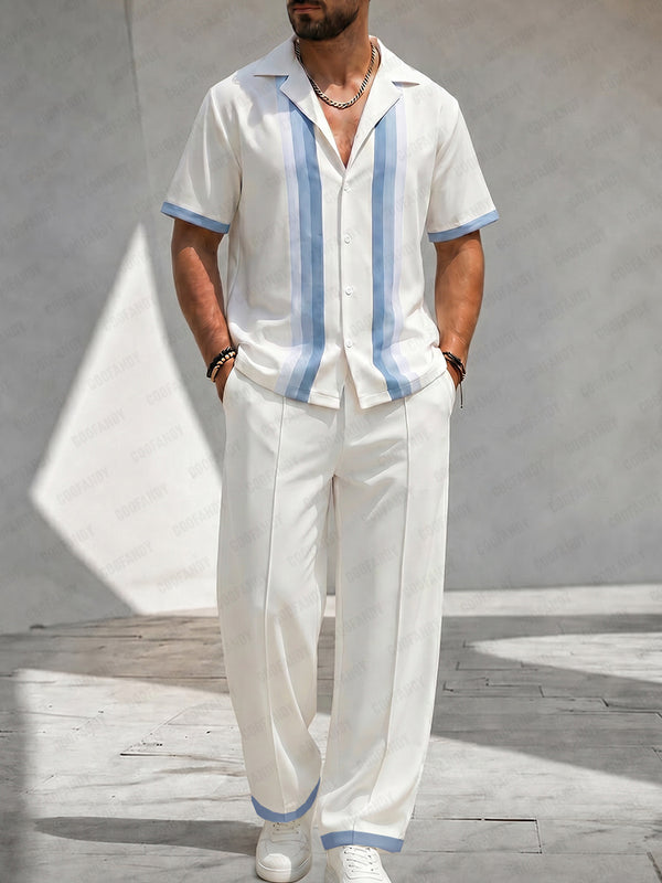 Herren Gestreifter Zweiteiler Set Kurzarm Casual