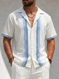 Herren Gestreifter Zweiteiler Set Kurzarm Casual