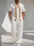 Herren Gestreifter Zweiteiler Set Kurzarm Casual