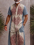 Herren 2-teiliges Boho-Print Set mit V-Ausschnitt