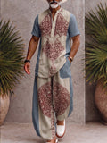 Herren 2-teiliges Boho-Print Set mit V-Ausschnitt