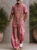 Herren 2-teiliges Boho-Print Set mit V-Ausschnitt