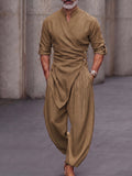 Herren 2-teiliges Asymmetrisches Set mit Wickel-Oberteil und Weithose