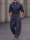 Herren 2-teiliges Asymmetrisches Set mit Wickel-Oberteil und Weithose