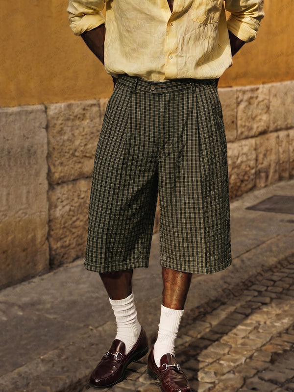 Herren Seersucker Karo Shorts Oversized Casual