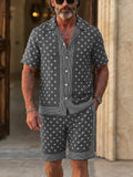 Herren Geometric Print Zweiteiler Set Oversized Resort Wear