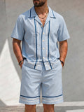 Herren Zweiteiler Set Satin-Webband Streifen Oversized Resort Wear