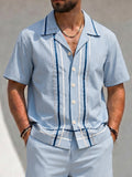 Herren Zweiteiler Set Satin-Webband Streifen Oversized Resort Wear