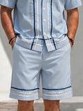Herren Zweiteiler Set Satin-Webband Streifen Oversized Resort Wear