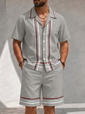 Herren Zweiteiler Set Satin-Webband Streifen Oversized Resort Wear
