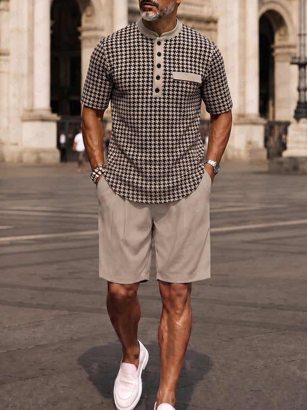Herren Hahnentritt-Print Set mit Shorts