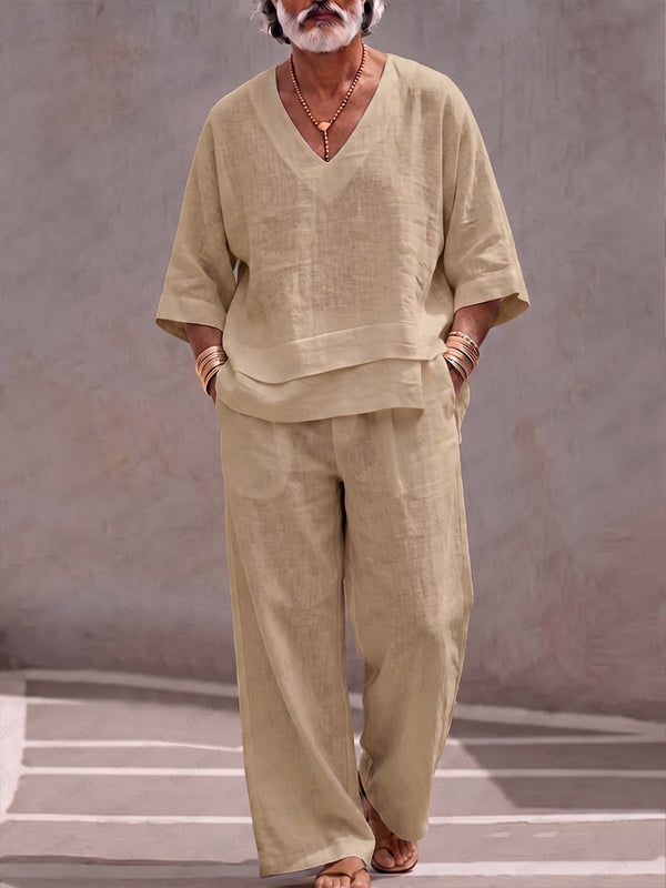 Herren Asymmetrisches V-Neck Set aus 100% Baumwolle