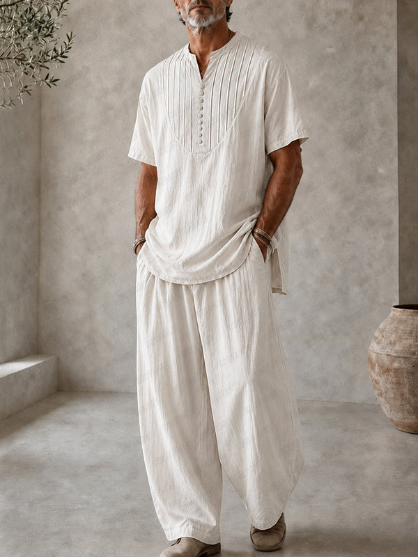 Herren Linen-Look Oversized Set aus 100% Baumwolle