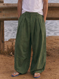 Herren Washed Cotton Balloon-Hose mit Bundfalten