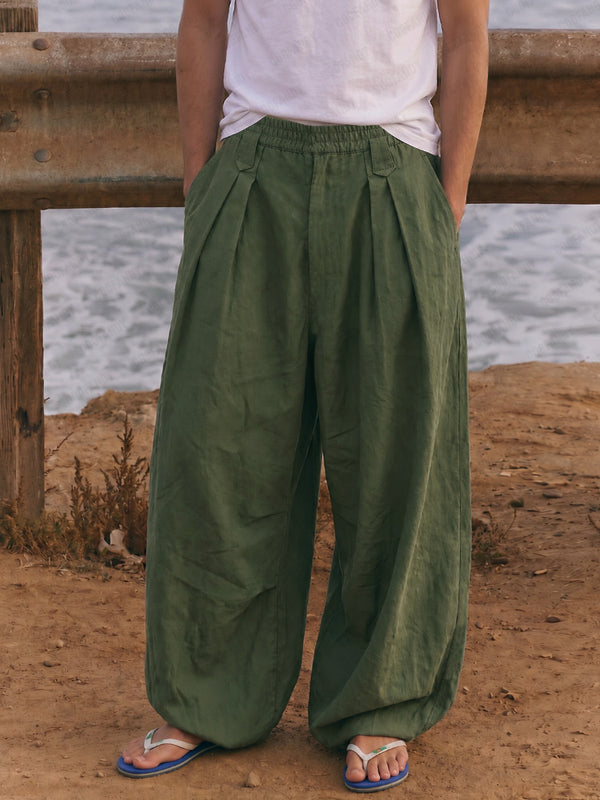 Herren Washed Cotton Balloon-Hose mit Bundfalten