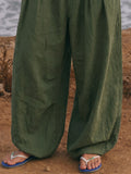 Herren Washed Cotton Balloon-Hose mit Bundfalten