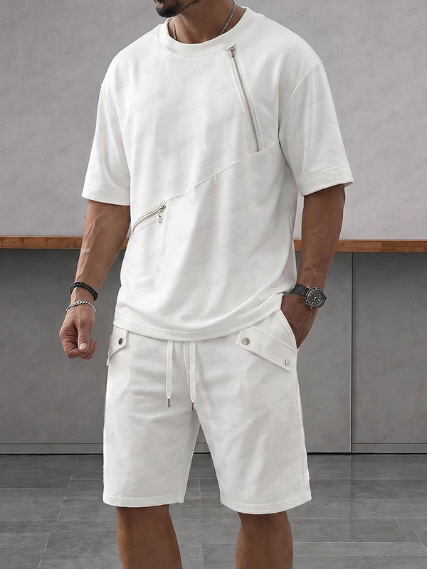 Herren Relaxed Diagonal-Zipper Zweiteiler Casual Set