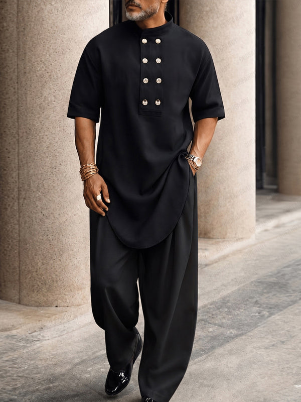 Elegantes Herren-Zweiteiliges Polyester-Set Mit Knopfleiste