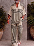 Herren Freizeit-Set Mit Blumen-Print Und V-Ausschnitt