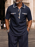 Elegantes Kontrast-Paspel Poloshirt & Shorts Set