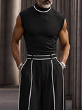 Modisches Kontrast-Streifen Mock-Neck Matching Set
