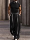 Modisches Kontrast-Streifen Mock-Neck Matching Set