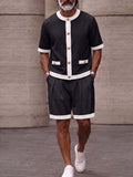 Smart Casual Designer Kontrast-Paspel Zweiteiler
